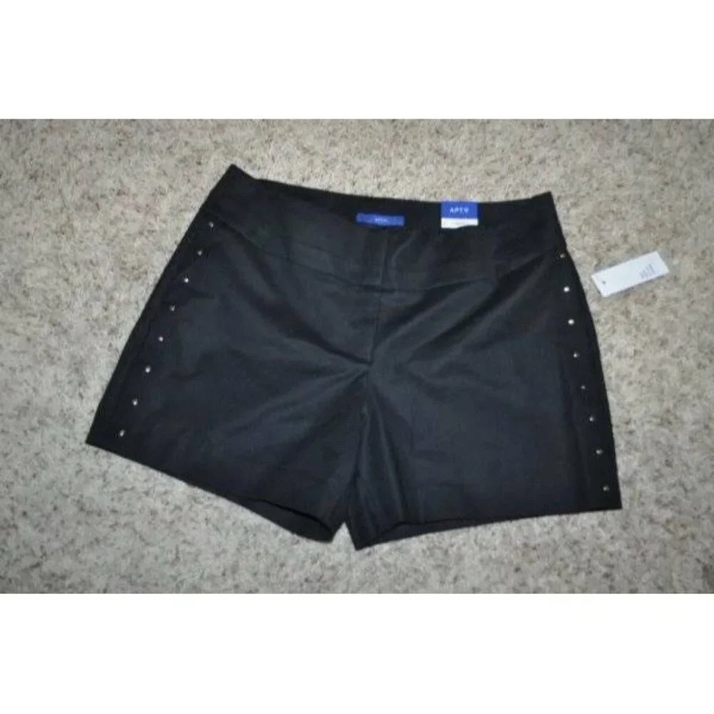 Apt 9 Dress Shorts Womens 16S Black Cuffed Studded Flat Front Midrise